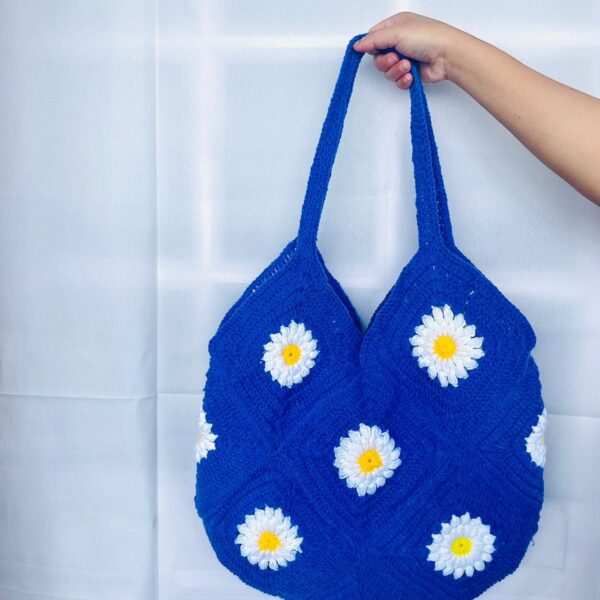 Handcrafted Crochet Blue Tote Bag | Eco-Friendly Everyday Shoulder Bag with Artistic Flair